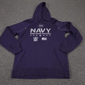 Under Armour Hoodie Mens Medium Purple Navy Honor Courage USA Graphic Fleece